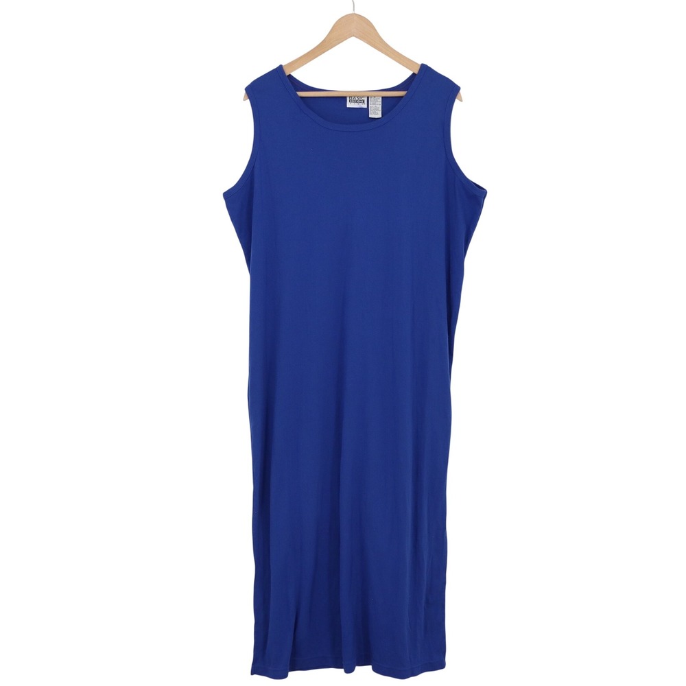 Basic Editions Plus Dress Womens 1X Maxi Blue Sleeveless Knit Casual Excellent